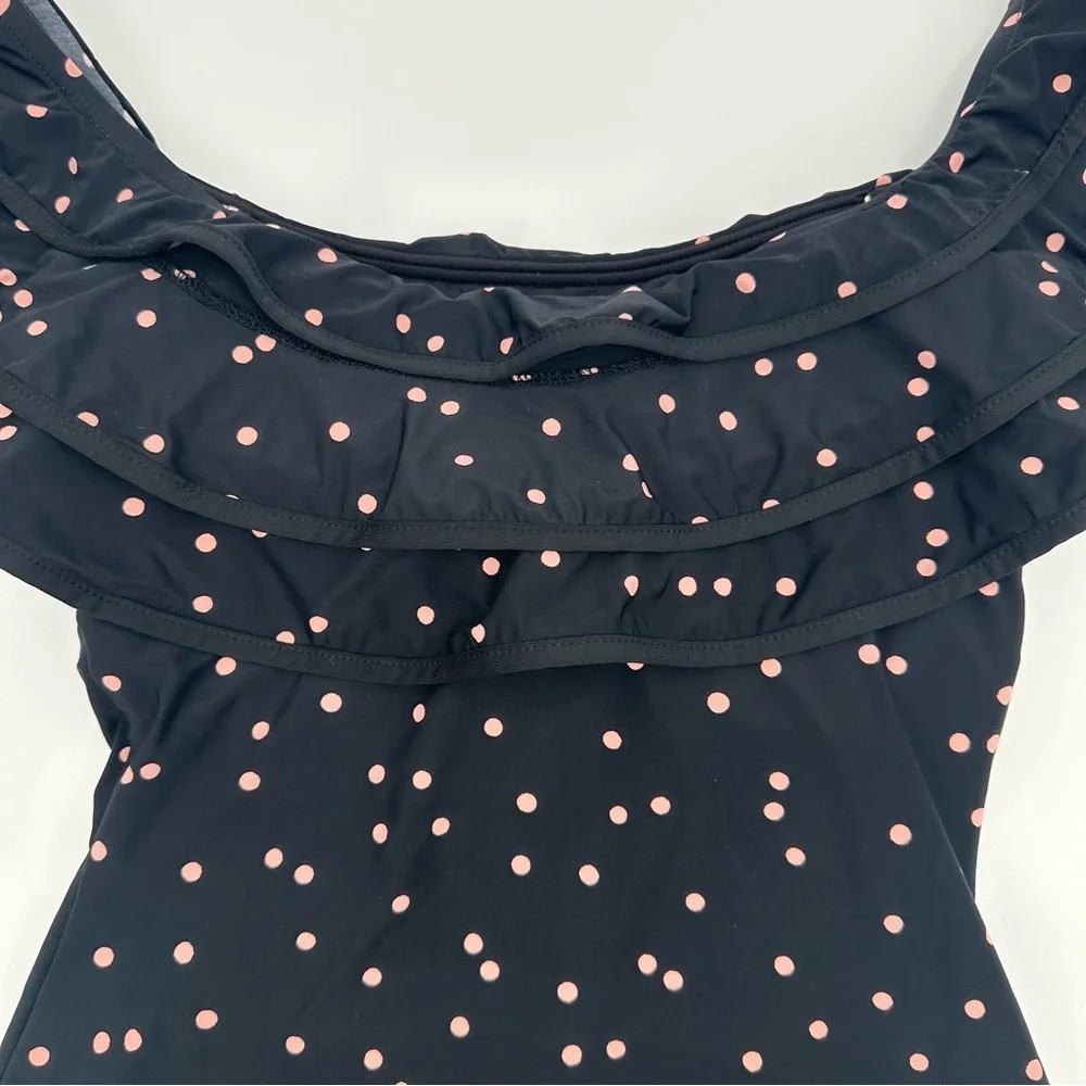 Kate Spade Polka Dot One-Piece Swimsuit With‎ Ruffle Off-Shoulder Design Size XS